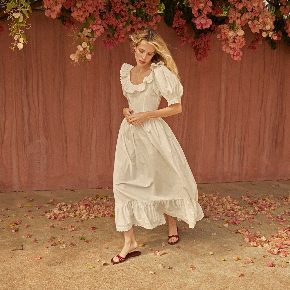 Doen Lupine white ruffle midi dress